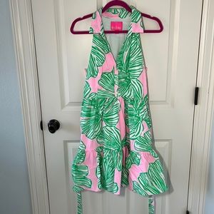 Lilly Pulitzer Women's Dress (SIZE: 8) button up w/ flowy bottom & belt ribbon